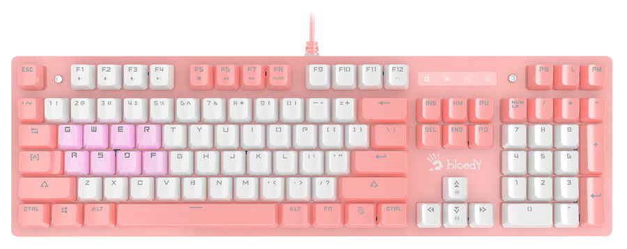 Клавиатура проводная A4Tech Bloody B800 Dual Color (механика Light Strike, белая подсветка, Anti-Ghost:) Pink