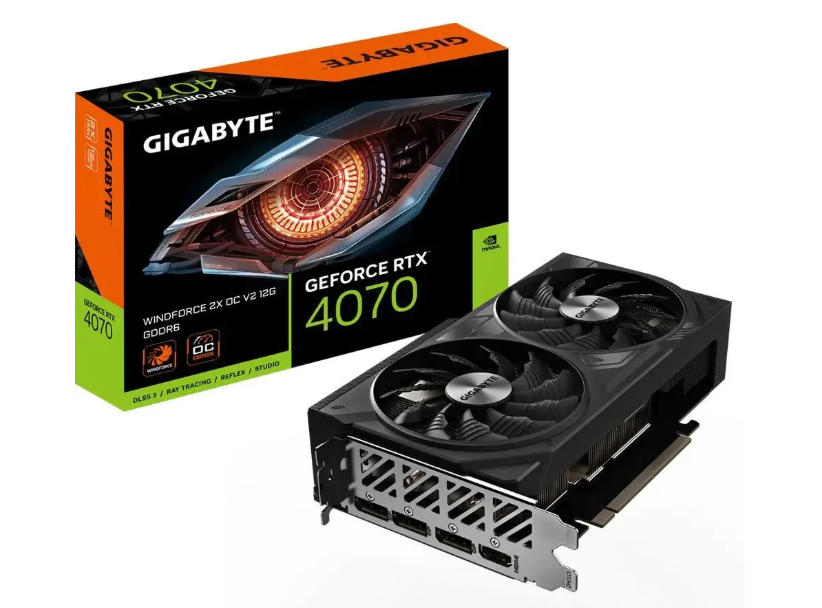 Видеокарта 12Gb GIGABYTE GV-N4070WF2OCV2-12GD (RTX4070) GDDR6 192bit HDMI DP