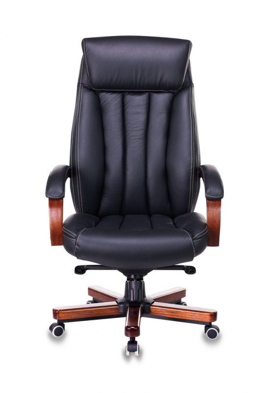 Кресло Бюрократ T-9922 WALNUT (кожа, мех. качания, крест. металл/дерево, до 200 кг) Черный