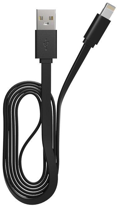 Кабель USB-A < - > Lightning, 1.0м, Maxvi MC-03F плоский, черный