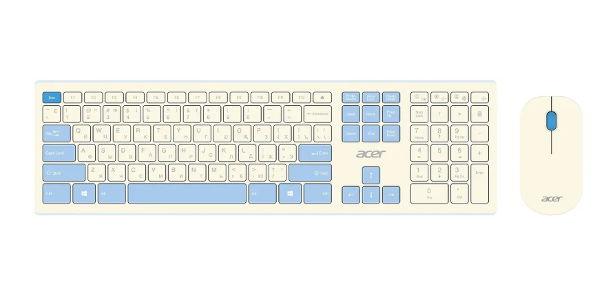 Комплект беспроводной (клавиатура+мышь) Acer OCC205 Multimedia белый/голубой