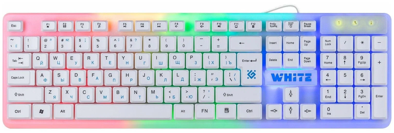 Клавиатура проводная Defender Breath GK-184 Rainbow Led White