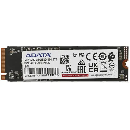 Накопитель SSD M.2 2Tb ADATA LEGEND 960 (PCI-E 4.0 x4, 7400/6800 Мбайт/сек)