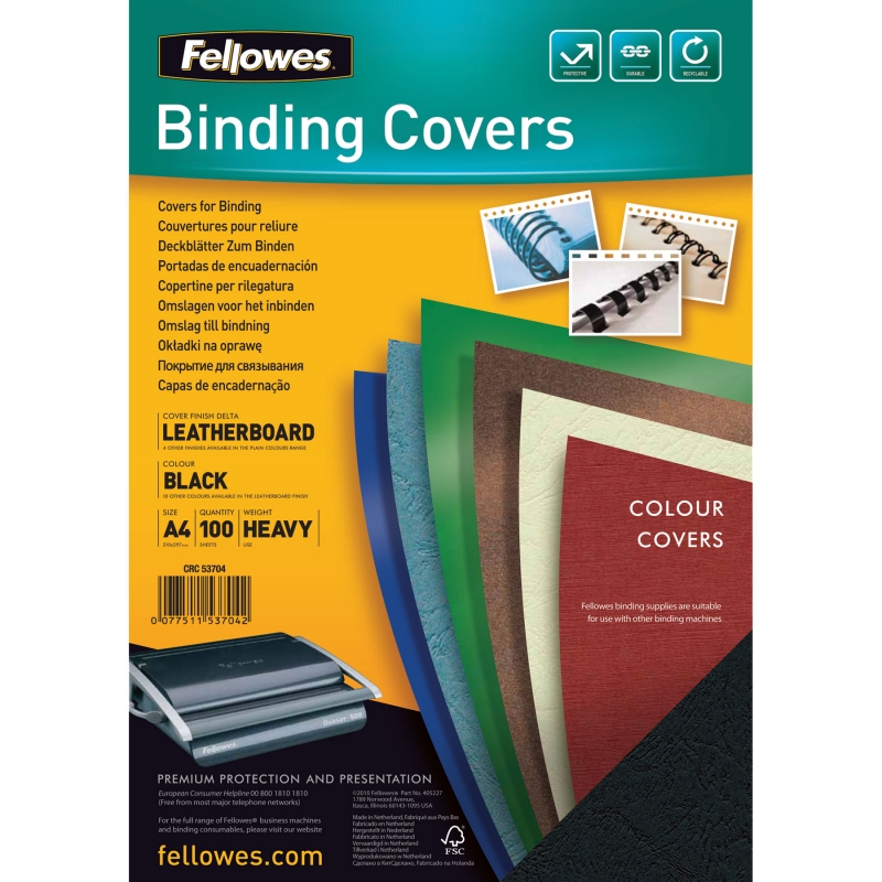 Обложка для переплёта Fellowes A4 Delta (тиснение под кожу, 250 гр/м., 100 шт) черная