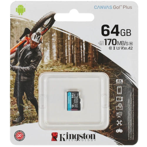 Карта памяти microSD 64Gb Kingston microSDXC Canvas Go! Plus Class 10, без SD адаптера