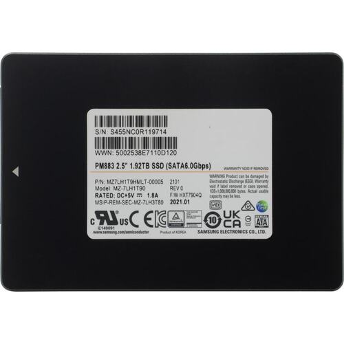 Накопитель SSD SATA 1.92Tb Samsung PM883 (TLC, 550/520 Мбайт/сек)