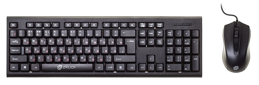 Комплект проводной (клавиатура+мышь) OKLICK 620M (красные буквы кириллицы) USB Black