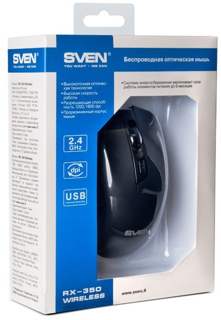 Мышь беспроводная Sven RX-350W Wireless SoftTouch Black