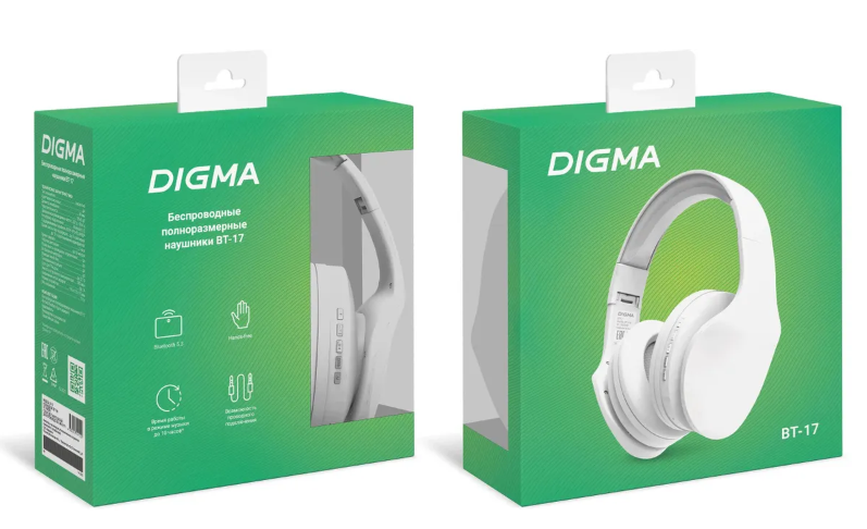 Наушники беспроводные Digma BT-17 Bluetooth, белый