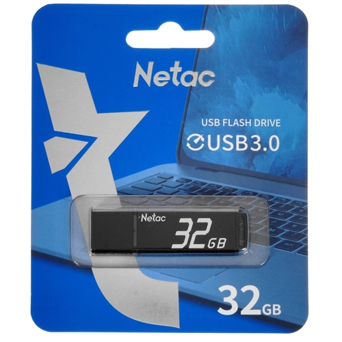 Флешка 32Gb Netac U351 USB3.0 с колпачком, металлическая, чёрный