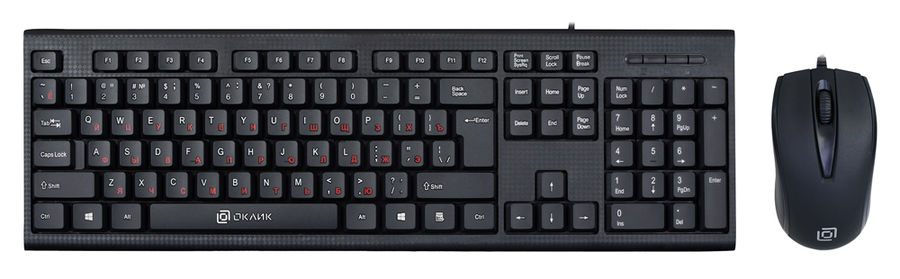 Комплект проводной (клавиатура+мышь) OKLICK 630M (красные буквы кириллицы) USB Black