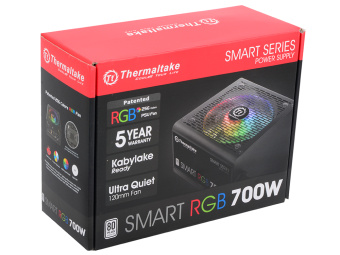 Блок питания 700W Thermaltake Smart RGB (120mm, 24+8pin, 2*8pin, 6*Sata, 5*IDE, RGB)