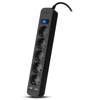 Сетевой фильтр SVEN SF-05LU 1.8м (5 розеток, 2 USB) черный