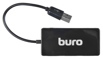 Концентратор USB-A - 4-port USB2.0, Buro Slim BU-HUB4-U2.0-Slim, черный