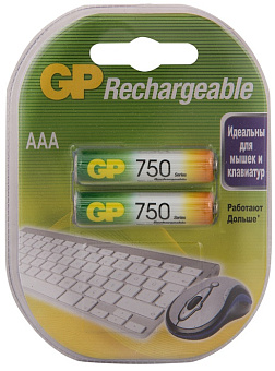 Аккумулятор AAA, 1.2V, 750mAh, 2шт, GP 75AAAHC