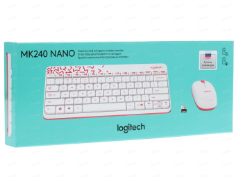 Комплект беспроводной (клавиатура+мышь) Logitech MK240 Wireless Combo Nano USB White