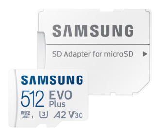Карта памяти microSD 512Gb Samsung EVO Plus Class 10, A2, V30, UHS-I (U3)Iс SD адаптером