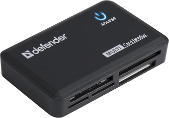 Внешний картридер USB2.0 Defender Optimus CF/microSD/SD/MMC, черный
