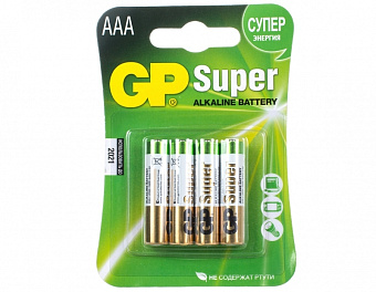 Элемент питания AAA, 1.5V,  4шт, GP Super Alkaline 24A LR03