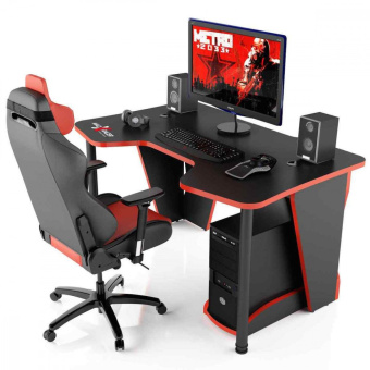 Стол компьютерный MaDXRacer COMFORT GT12 "1200х870х750" черный, кромка красная