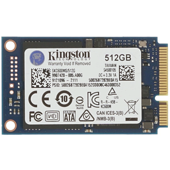 Накопитель SSD mSATA 512Gb Kingston KC600 SKC600MS/512G (3D TLC, 550/520 Мбайт/сек)