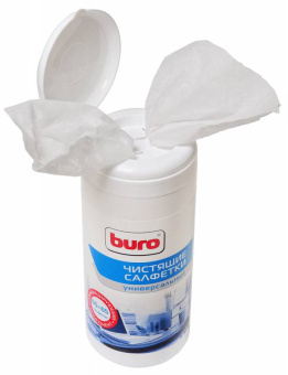Салфетки BURO BU-Tmix - Сухие и влажные чистящие салфетки универсальные в пластиковой тубе (65+65шт)