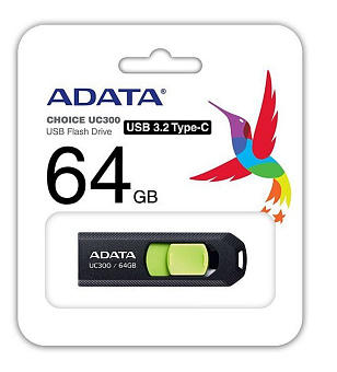 Флешка 64Gb ADATA UC300, USB 3.2 TypeC, черный/зеленый