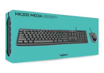 Комплект проводной (клавиатура+мышь) Logitech MK200 Media Corded Keyboard and Mouse Combo Black
