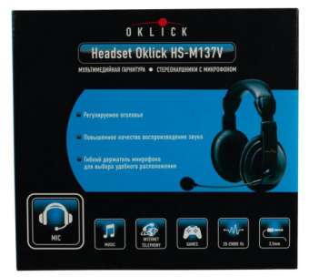 Наушники проводные Oklick HS-M137V (микрофон, мониторные закрытые, 20-20 000 Гц, 96 дБ, 1.8 м) Black