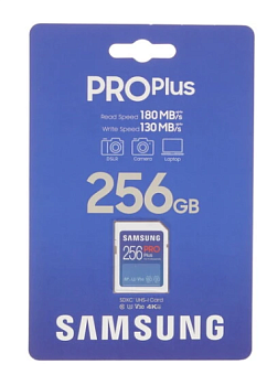 Карта памяти SD 256Gb Samsung PRO Plus Class 10, A2, V30, UHS-I (U3) 180 | 130 МБ/с