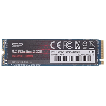 Накопитель SSD M.2 1Tb Silicon Power A80 (PCI-E 3.0 x4, 3400/3000 Мбайт/сек)