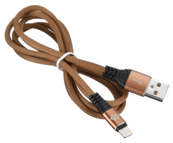 Кабель USB-A < - > Lightning, 1.2м, Digma, тканевая оплетка, плоский, коричневый