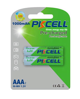 Аккумулятор AAA, 1.2V,1000mAh, 2шт, PKCELL NI-MH RTU AAA1000-2B (никель-металлогидридный)
