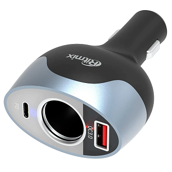 Разветвитель автоприкуривателя Ritmix RM-12XQPD (1xSoc., 1*USB QC 3.0, 1*USB Type-C PD) чёрно-серый