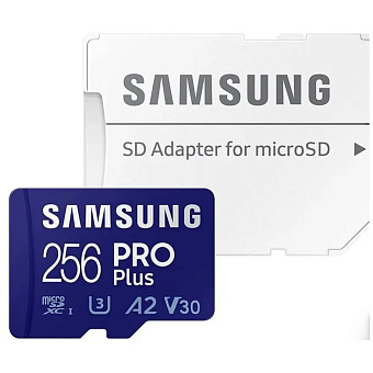 Карта памяти microSD 256Gb Samsung PRO Plus Class 10 A2 V30 UHS-I (U3) с SD адаптером