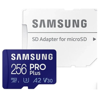 Карта памяти microSD 256Gb Samsung PRO Plus Class 10 A2 V30 UHS-I (U3) с SD адаптером