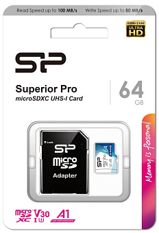 Карта памяти microSD 64Gb Silicon Power Superior Pro A1 microSDXC Colorful UHS-I CLASS 10 + адаптер SD
