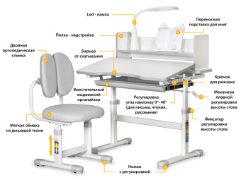 Стол Mealux BD-24 G gray (ш79 х г39-60 х в53-72, стул и лампа в комплекте) бело-серый