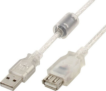 Кабель USB2.0 Am < - > Af удлинительный  3.0м, Cablexpert, экран, феррит.кольцо, прозрачный