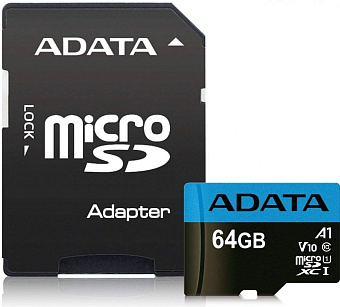 Карта памяти microSD 64Gb ADATA microSDXC CLASS 10 UHS-I + адаптер SD