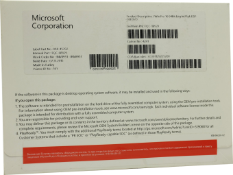 Программное обеспечение Microsoft Windows 10 Professional 64-bit Eng DVD OEM