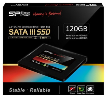 Накопитель SSD SATA 120Gb Silicon Power Slim S55 (TLC, 550/420 Мбайт/сек)