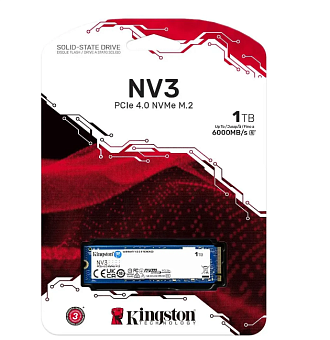 Накопитель SSD M.2 1Tb Kingston NV3 Series (PCI-E 4.0 x4, 6000/4000 Мбайт/сек)