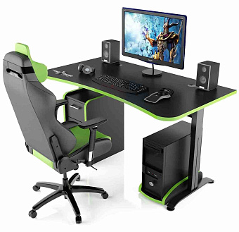 Стол компьютерный MaDXRacer ARENA GTS14 "1400х820х750" черный, кромка зеленая