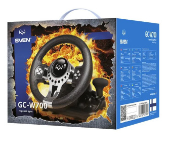 Руль SVEN GC-W700 (педали, вибро, скоба, лепестки, АКПП, D-pad, 12 кл, резин. вставки)