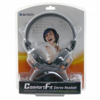 Наушники проводные A4Tech HS-28 (микрофон, 20 - 20 000 Гц, 105 дБ, 1.8м) черный-оранжевый