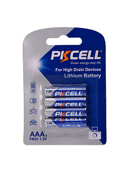 Элемент питания AAA, 1.5V,  4шт, PKCELL Li-Fe AAA-4B (литиевый)