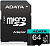 Карта памяти microSD 64Gb ADATA microSDXC Class 10 UHS-I U3 V30S A2 (SD адаптер)