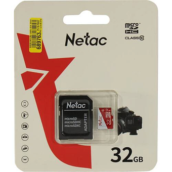 Карта памяти microSD 32Gb Netac P500 Eco Class 10, с SD адаптером