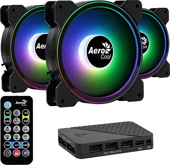 Комплект вентиляторов Aerocool Astro Saturn 12F ARGB Pro (3*120мм, 6-Pin ARGB-подстветка, 1000 об/мин, 19.5 дБ)